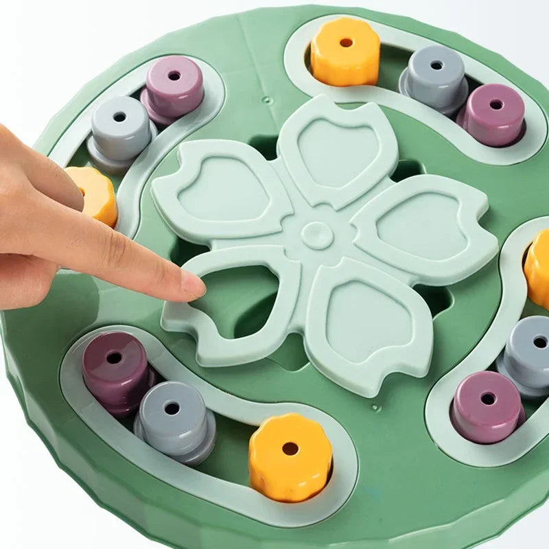 Interactive food dispenser promoting mental stimulation for pets