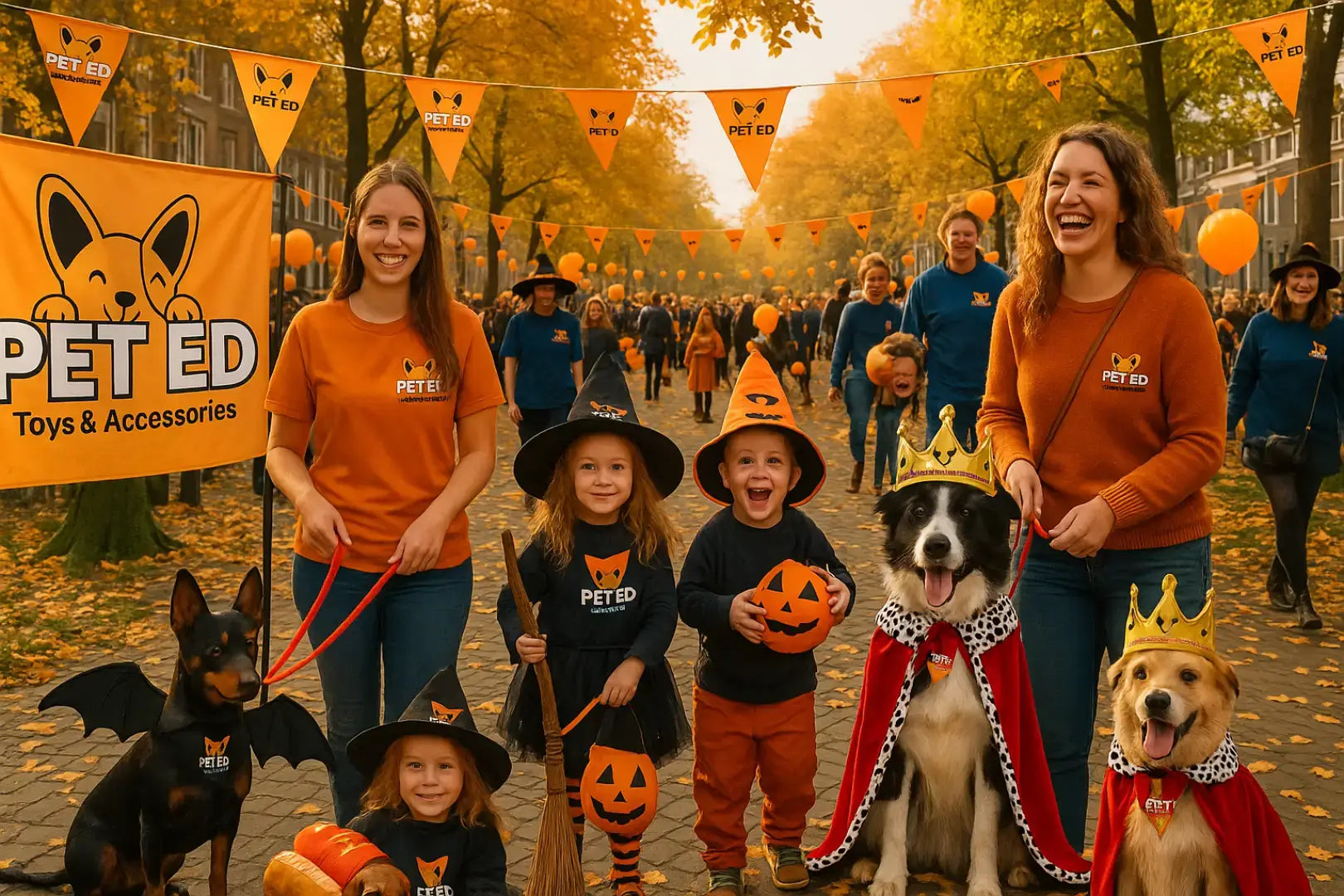 Halloween parade in Amsterdam with Pet Store ED staff, kids and dogs in costume – sponsored by premium pet shop PetStoreED.