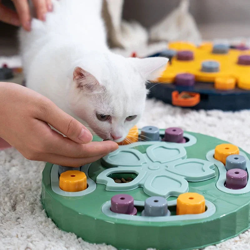 Pet puzzle bowl with brain-stimulating design for calm mealtime