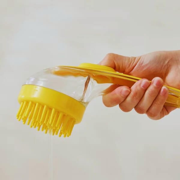 Using BathPro yellow pet bath brush for a smooth dog bathing experience | Pet Store ED