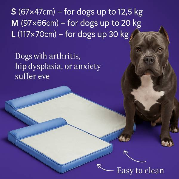 Cooling orthopedic dog bed for arthritis and anxiety relief.