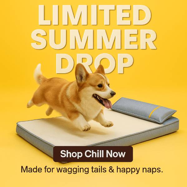 Pet cooling mat for dogs with cheerful text and summer theme