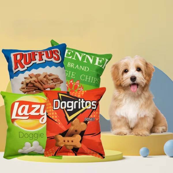 French fries themed plush dog dental toy, safe chewing solution
