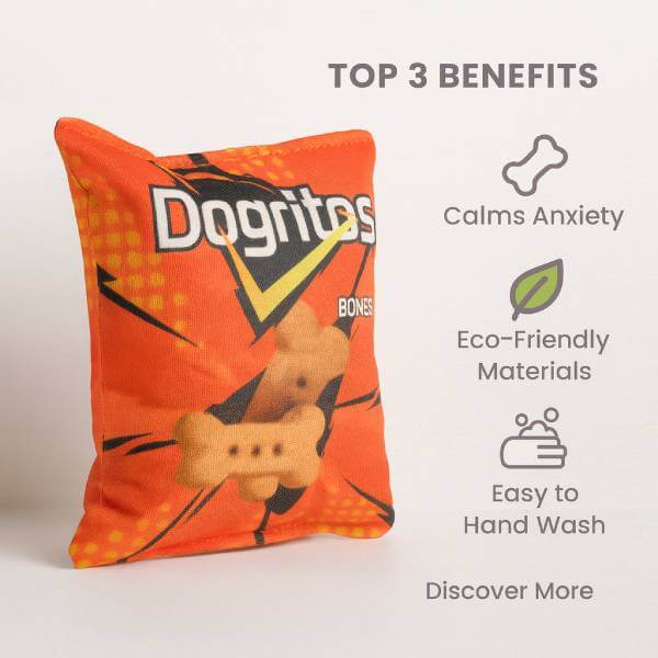 Interactive plush dog chew toy DentalFries with stress relief features