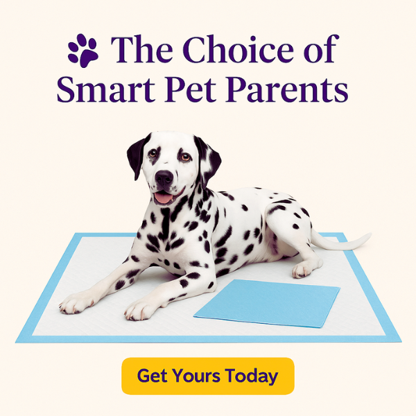 EcoPeePad product with happy dog resting on absorbent pad — leak-proof puppy pad trusted by smart pet parents in Europe.