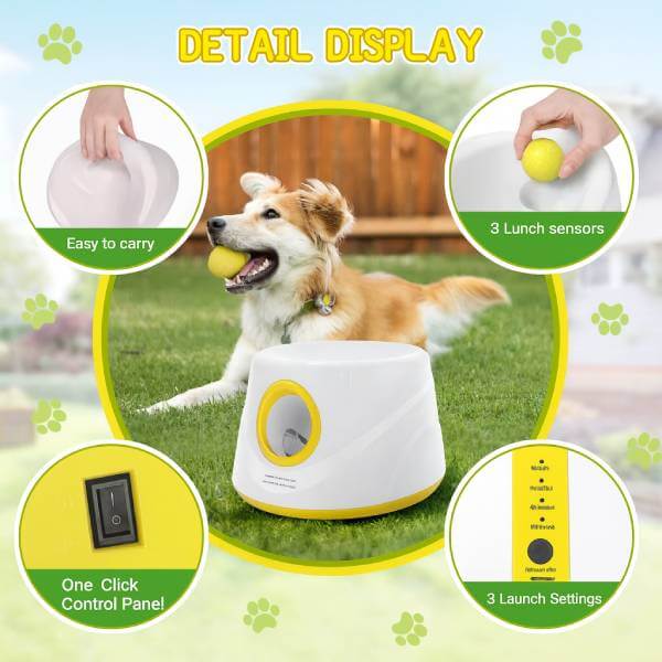 Interactive dog ball thrower easy to carry with one-click panel