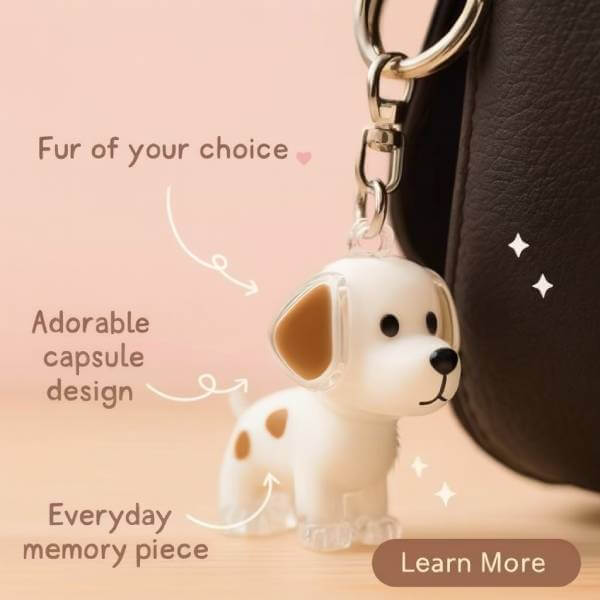 Dog remembrance keychain accessory with text highlights