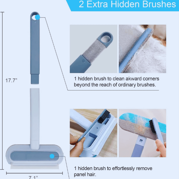 Reusable pet hair remover with two hidden brushes for hard-to-reach corners and panel fur cleaning – FurSweep Pro by Pet Store ED