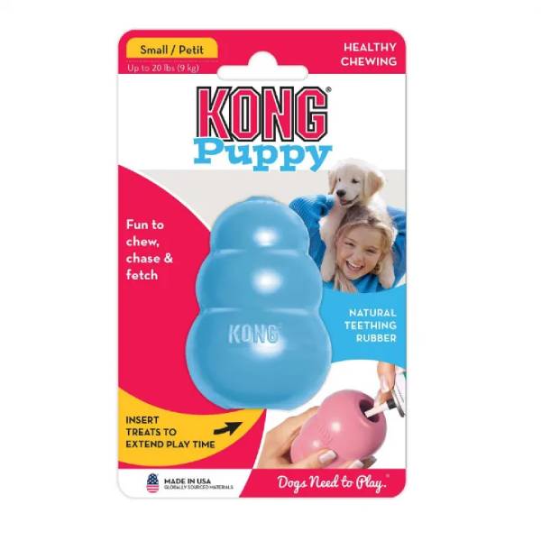 Blue KONG Puppy toy for teething in retail packaging