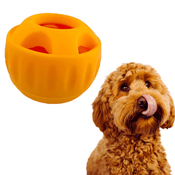 Orange puzzle toy for dogs with treat slots