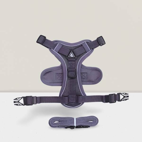 Grey Pawi adjustable pet harness with anti-escape clips