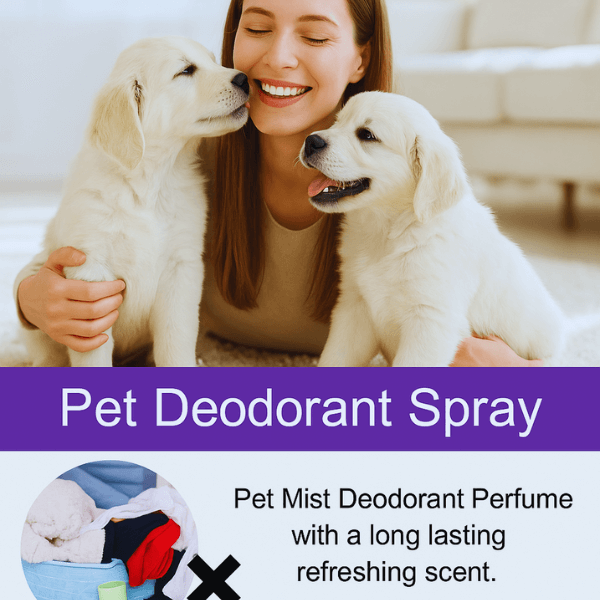 Happy moment between pet parent and puppies shown above text
