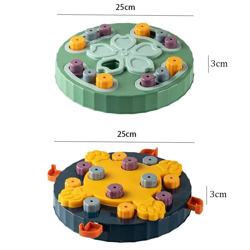Interactive pet toy with lids for mental stimulation and slow feeding