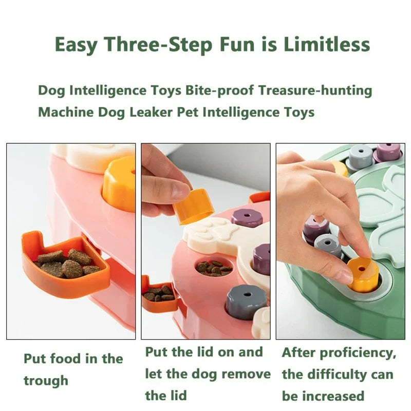 Interactive pet toy with lids for mental stimulation and slow feeding