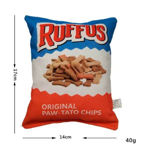 Durable plush dog chew toy Ruffus Paw-Tato Chips, Pet Store ED