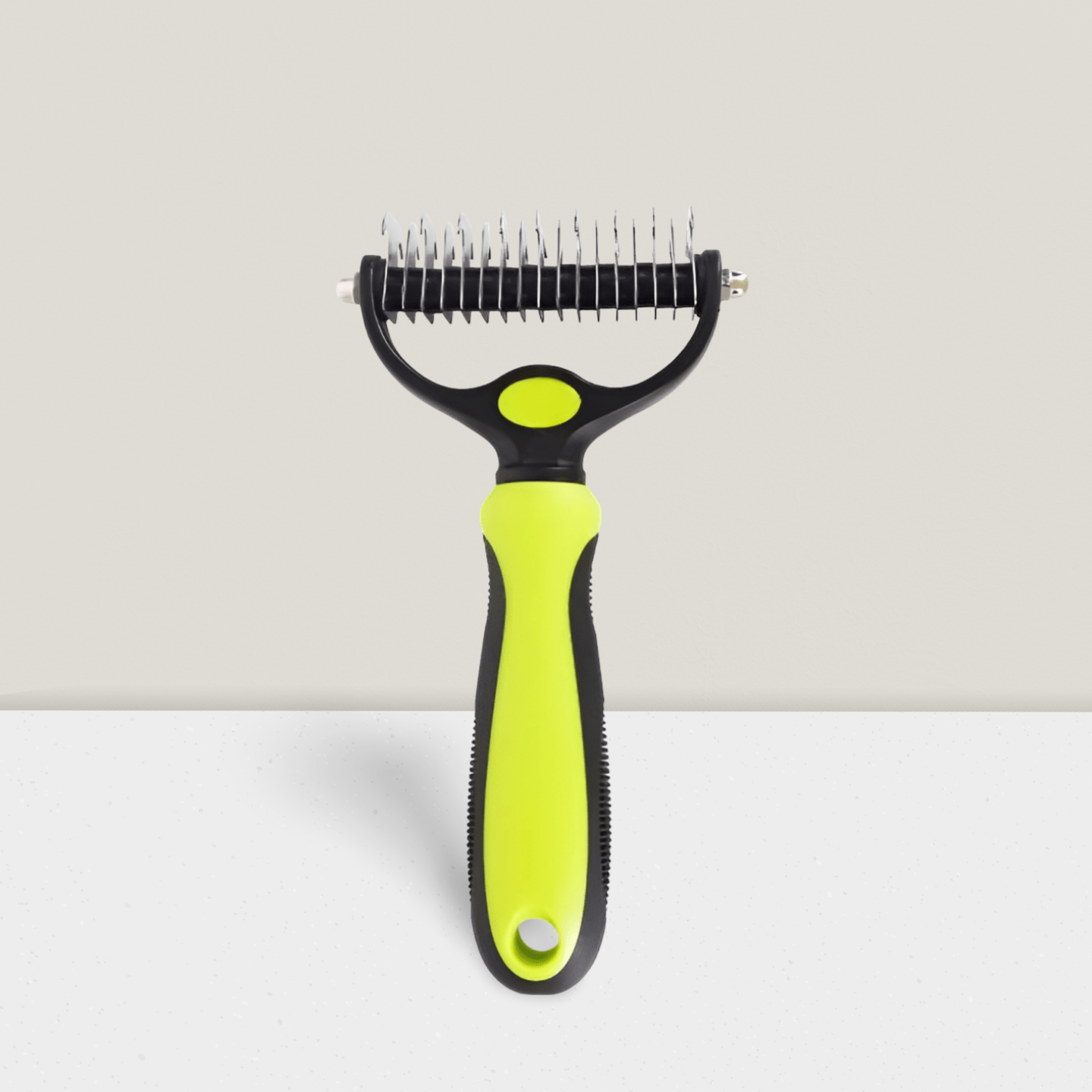 Lightweight undercoat rake for dogs with safe curved teeth