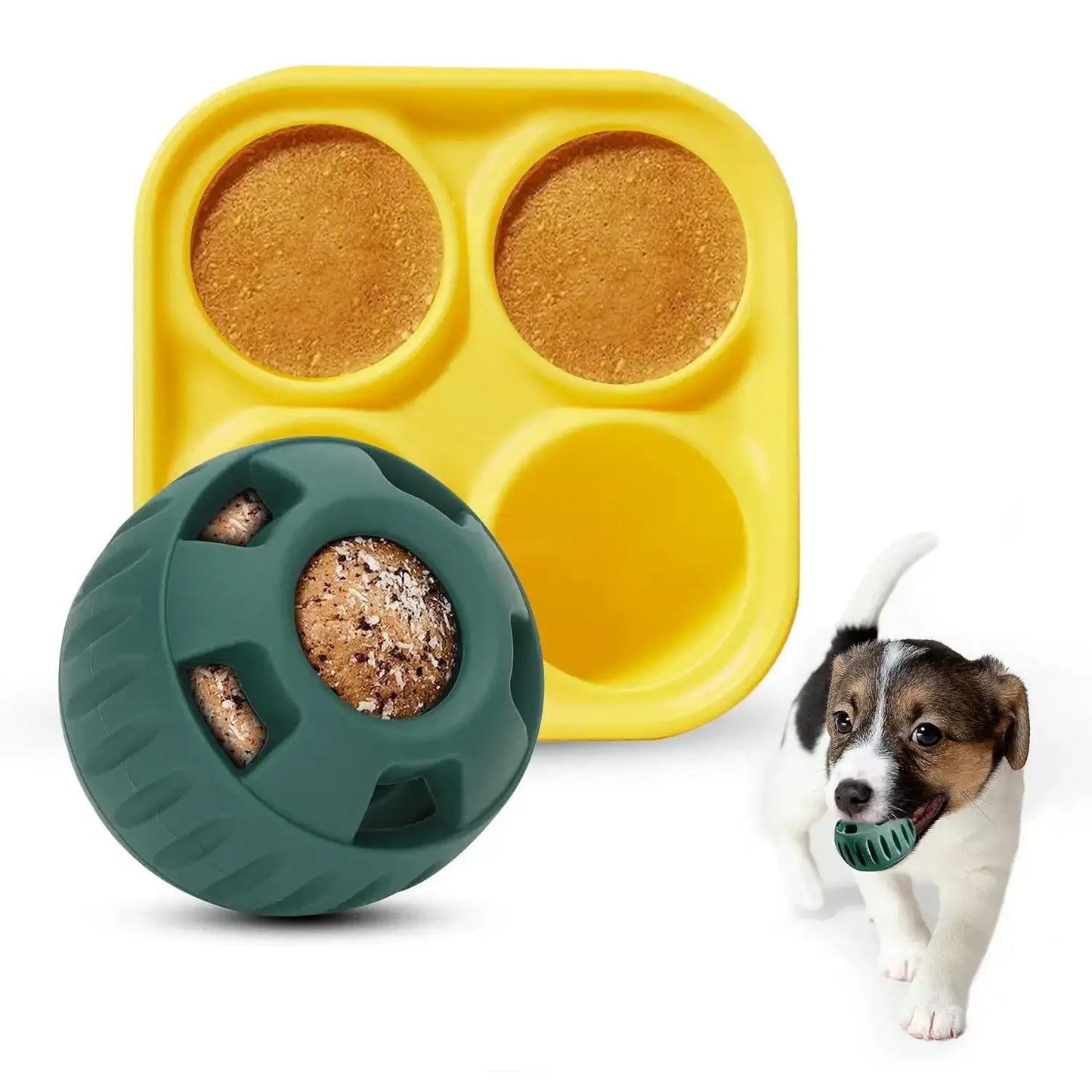 Kit with interactive ball and slow-feeding tray for small dogs