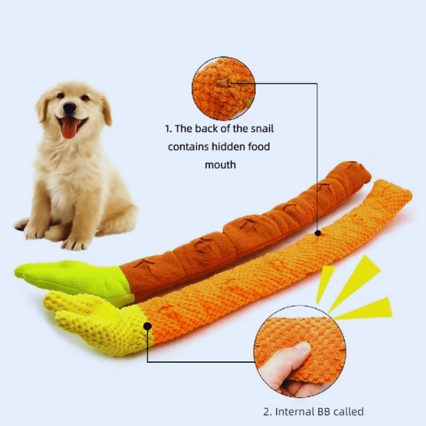 Soft plush enrichment toy with treat pockets to keep dogs entertained.