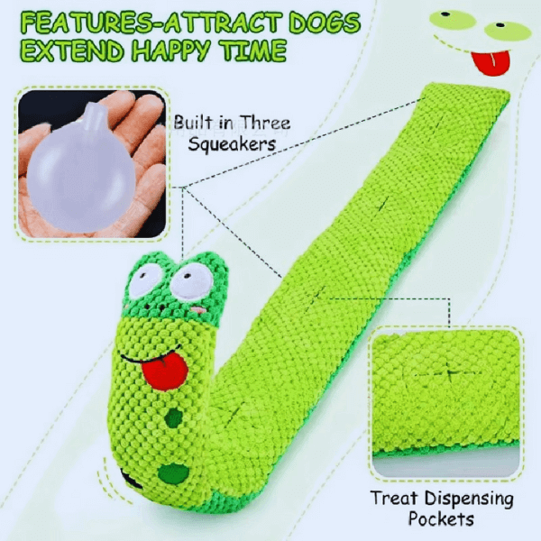 Soft plush dog toy for foraging and mental stimulation training.