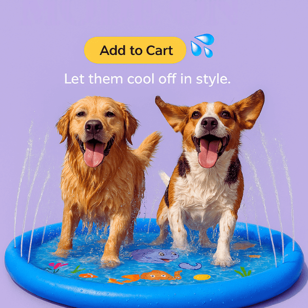 Big dogs having fun on a large size dog pool during a hot afternoon.