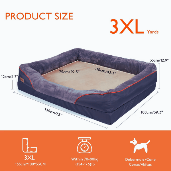 Zlee 3XL orthopedic bed for large dogs 70–80kg, memory foam core.