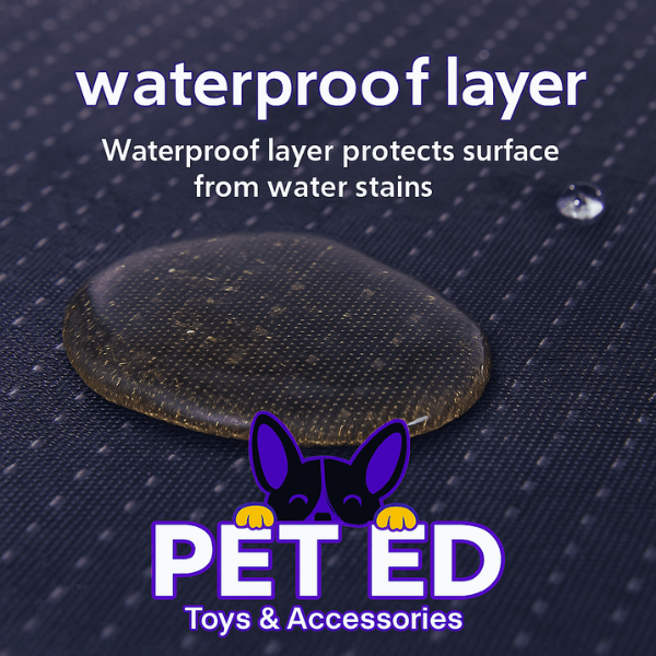 Waterproof dog bed surface shown with droplet blocking fabric texture.