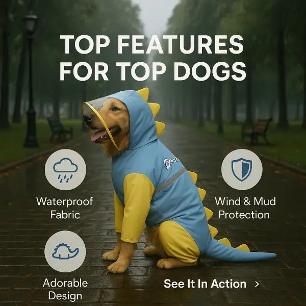 Keep My Big Baby Dry with This Full Body Dino Dog Raincoat | Blue - Pet Store ED