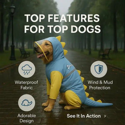 Keep My Big Baby Dry with This Full Body Dino Dog Raincoat | Blue - Pet Store ED