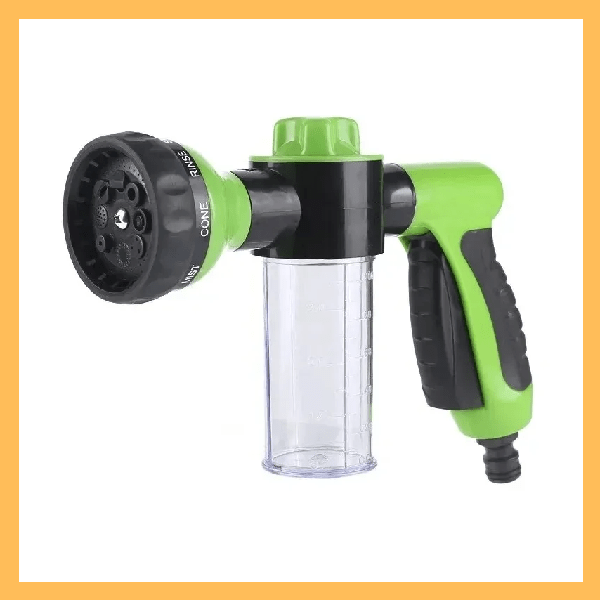 Green AquaPet Jet compact spray gun for pet bathing with clear soap dispenser