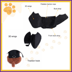 Pet bat wings harness with 3D wings, bust strap, traction hook, and front neck strap features