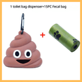 Dog poop emoji bag holder with metal clip and roll of green dog waste bags with paw print