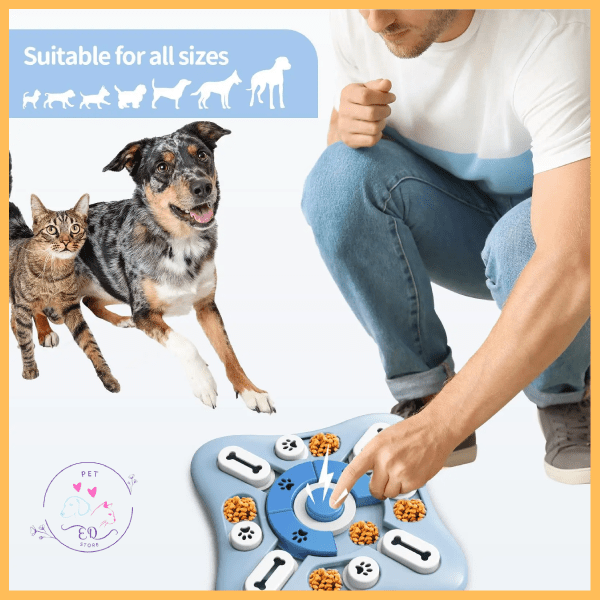 Dog and cat with interactive puzzle feeder toy, suitable for all pet sizes