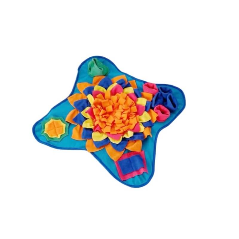 Dog snuffle mat with shaped fleece pockets for scent enrichment