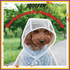 Medium dog wearing clear raincoat outdoors under DOOGPAW Best Raincoat For Medium Dogs text