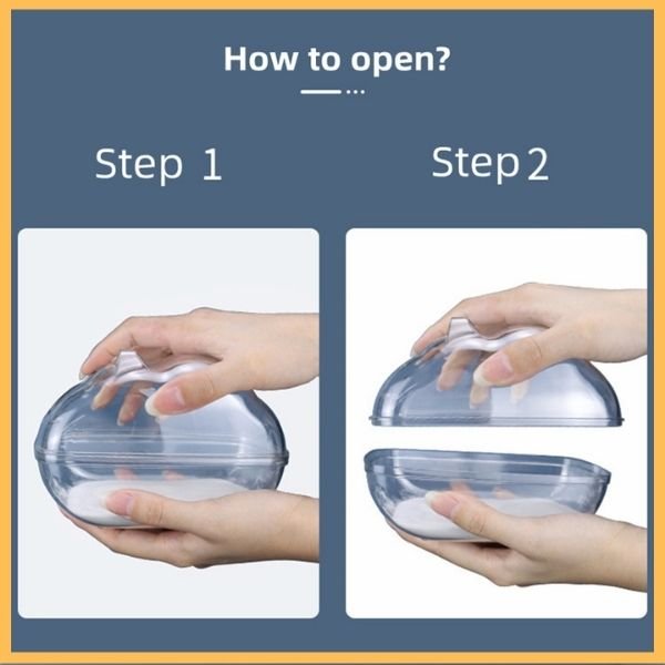 Hands opening a clear plastic hamster sand bath in two easy steps, product demonstration.