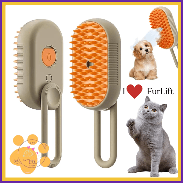 Effortless pet grooming spray brush for dogs and cats, FurLift branding shown
