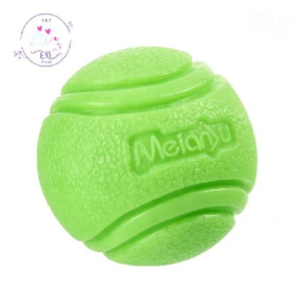 Green eco-friendly dog chew ball toy with textured surface and MeianYu logo