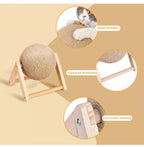 Cat scratching ball toy with thickened wood base, stable four-corner stitching design
