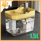 HydroPure 1.5L pet water fountain with yellow top and transparent tank for cat hydration