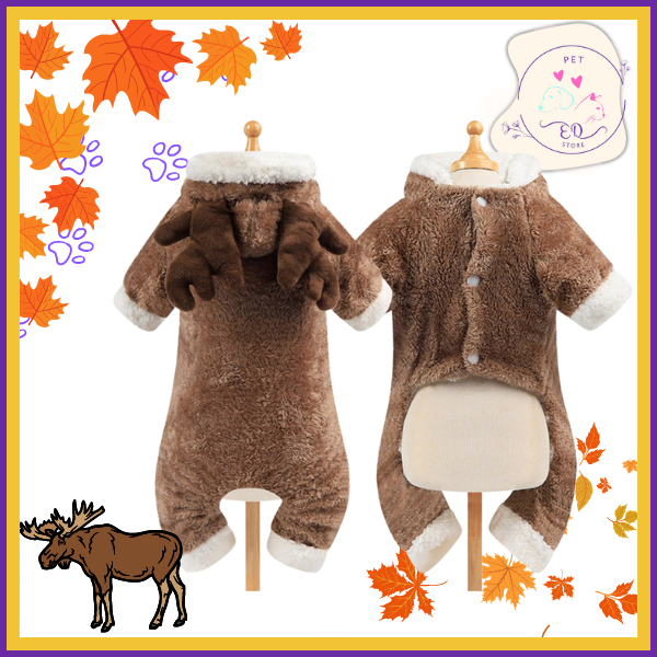 Cozy moose costume for pets, complete with antlers, suitable for winter and themed photoshoots