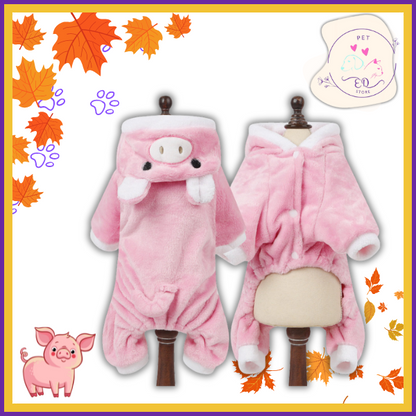 Pink piggy costume for pets by KnuffelWarm, ideal for cozy home wear and cute Halloween getups