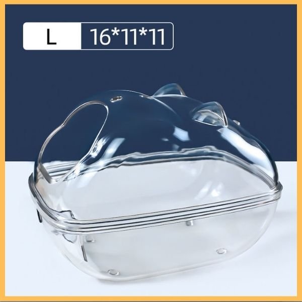 Large transparent hamster sand bath with lid, 16x11x11 cm, clear plastic box