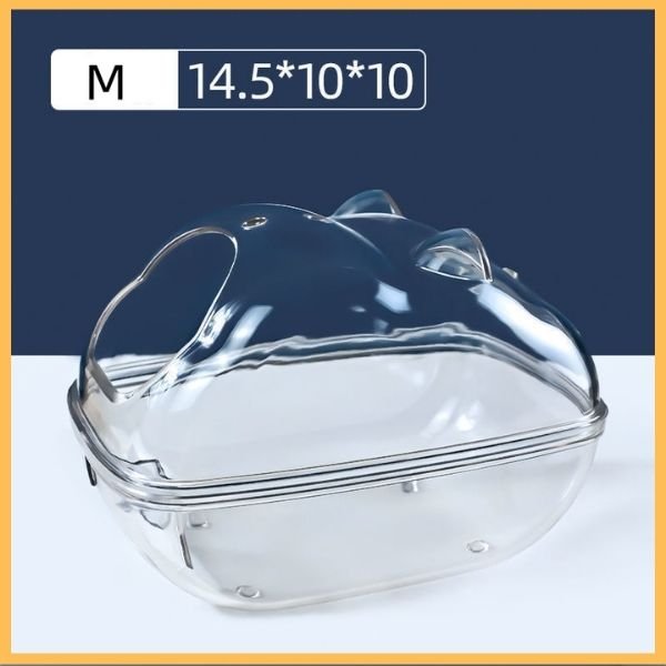 Medium transparent hamster sand bath with lid, clear plastic, size 14.5x10x10cm