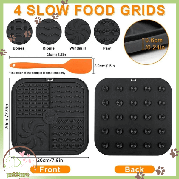 Multi-texture slow feeder mat for dogs and cats with bone, ripple, windmill, paw surfaces