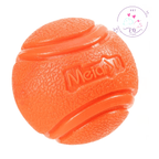 Orange textured eco-friendly dog chew ball toy with MeianYu branding, pet store logo