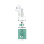 Pet foot cleansing foam no-rinse cleaning spray in a white and teal bottle on white background