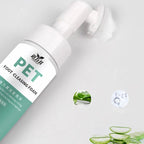 PET foot cleansing foam bottle with aloe vera and water, pet grooming product