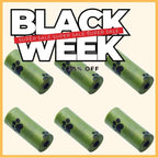 Eco-friendly pet waste bag rolls with paw prints, Black Week sale 35% off promotion
