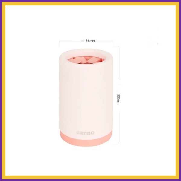 Pink compact paw washer cup with measurement markings, ideal for pet paw cleaning.