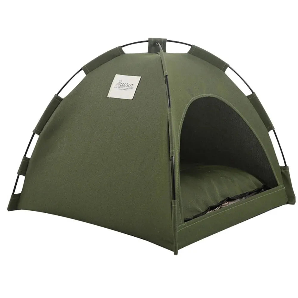 CozyHide: Foldable Pet Nest Tent with Cooling & Warming Pads for All-Season Comfort Green